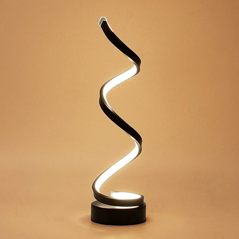 Avelena | Spiral Ribbon Metall Tischlampe Einfachheit Schwarz/Weiß/Gold LED Arbeitsbeleuchtung mit Kreisfuß in Warm/Weiß Licht