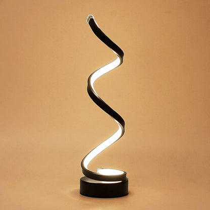 Avelena | Spiral Ribbon Metall Tischlampe Einfachheit Schwarz/Weiß/Gold LED Arbeitsbeleuchtung mit Kreisfuß in Warm/Weiß Licht
