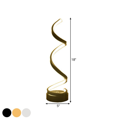 Avelena | Spiral Ribbon Metall Tischlampe Einfachheit Schwarz/Weiß/Gold LED Arbeitsbeleuchtung mit Kreisfuß in Warm/Weiß Licht