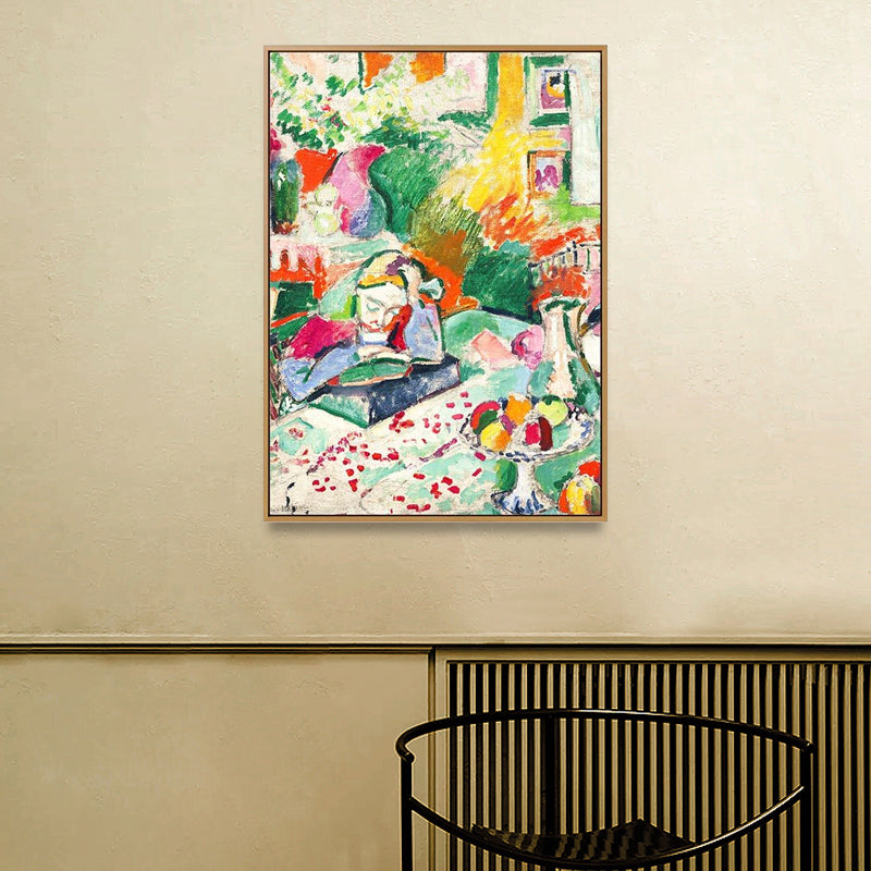 Avelena | Mädchen Buch Lesen Malerei Grün Moderne Kunst Leinwand Wandkunst für Schlafzimmer, Texturiert