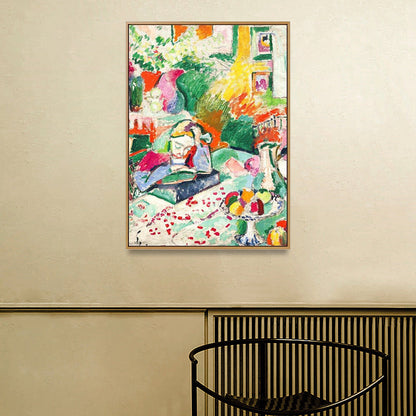 Avelena | Mädchen Buch Lesen Malerei Grün Moderne Kunst Leinwand Wandkunst für Schlafzimmer, Texturiert