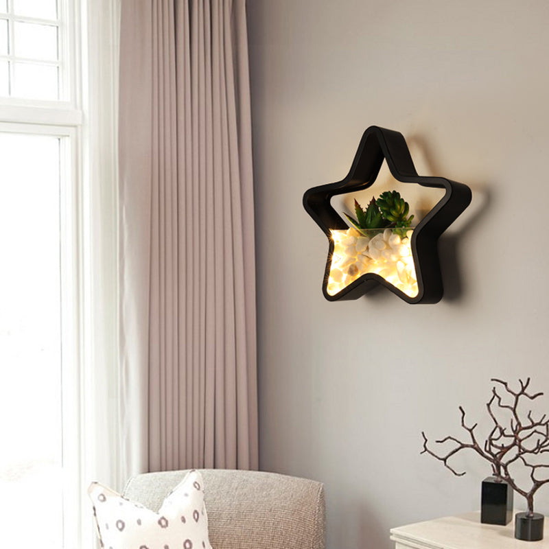 Avelena | Faux Sukkulent Pflanze Wandlicht Metall Stein Modern Kreativ Wandleuchte In Schwarz für Schlafzimmer
