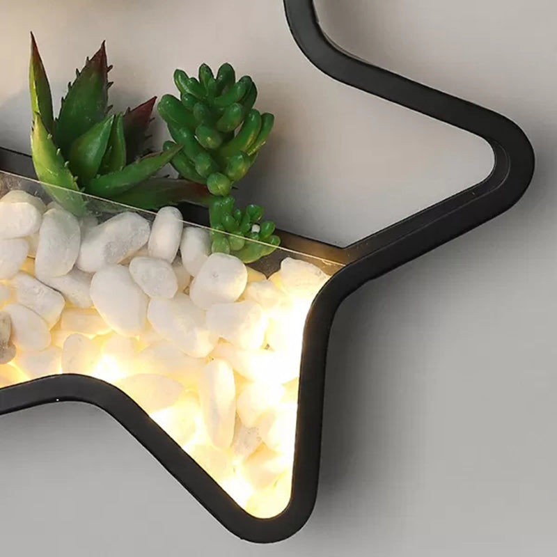 Avelena | Faux Sukkulent Pflanze Wandlicht Metall Stein Modern Kreativ Wandleuchte In Schwarz für Schlafzimmer