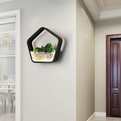 Avelena | Faux Sukkulent Pflanze Wandlicht Metall Stein Modern Kreativ Wandleuchte In Schwarz für Schlafzimmer
