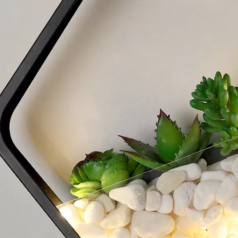 Avelena | Faux Sukkulent Pflanze Wandlicht Metall Stein Modern Kreativ Wandleuchte In Schwarz für Schlafzimmer