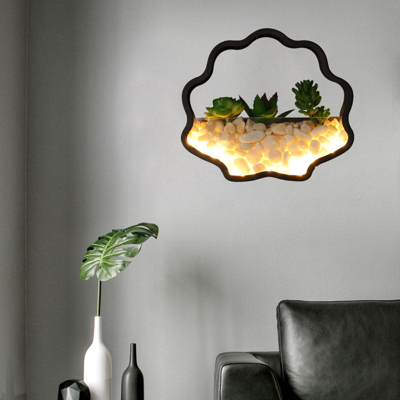 Avelena | Faux Sukkulent Pflanze Wandlicht Metall Stein Modern Kreativ Wandleuchte In Schwarz für Schlafzimmer