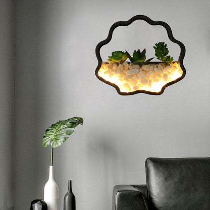 Avelena | Faux Sukkulent Pflanze Wandlicht Metall Stein Modern Kreativ Wandleuchte In Schwarz für Schlafzimmer