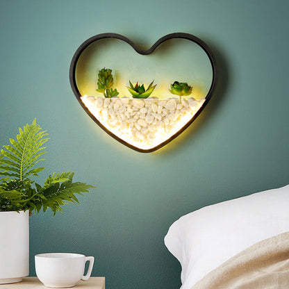 Avelena | Faux Sukkulent Pflanze Wandlicht Metall Stein Modern Kreativ Wandleuchte In Schwarz für Schlafzimmer