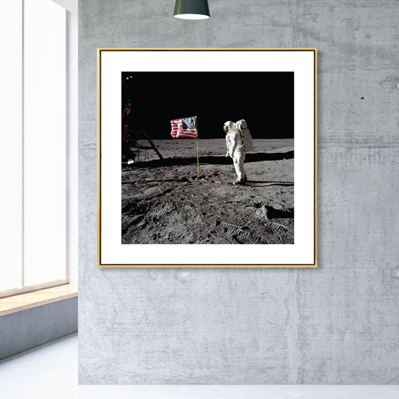 Avelena | Science Fiction Planetarische Landung Leinwand Kinder Texturiertes Wandkunstdruck In Grau für Schlafzimmer