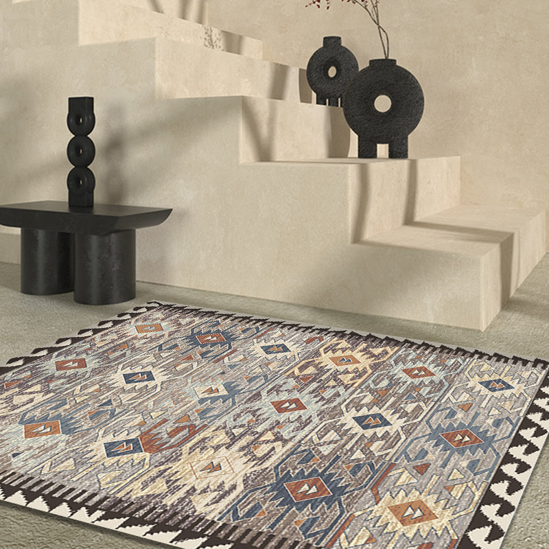 Avelena | Grau Tribal Rhombus Muster Teppich Polypropylen Bohemian Teppich Waschbar Rutschfeste Rückseite Teppich für Wohnzimmer