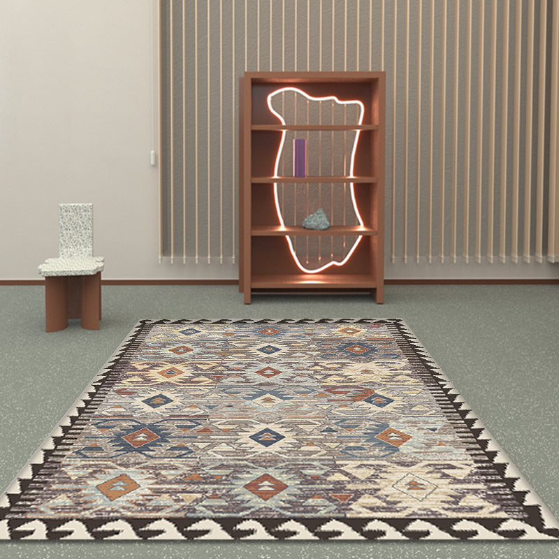 Avelena | Grau Tribal Rhombus Muster Teppich Polypropylen Bohemian Teppich Waschbar Rutschfeste Rückseite Teppich für Wohnzimmer
