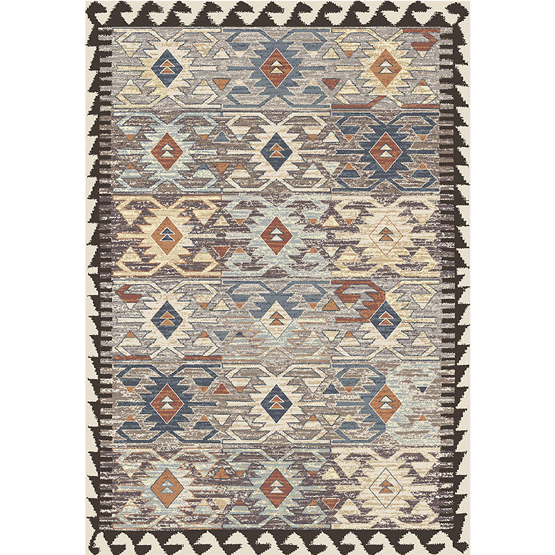 Avelena | Grau Tribal Rhombus Muster Teppich Polypropylen Bohemian Teppich Waschbar Rutschfeste Rückseite Teppich für Wohnzimmer