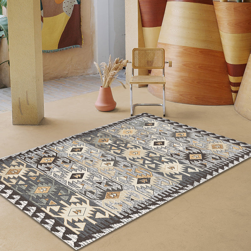 Avelena | Grau Tribal Rhombus Muster Teppich Polypropylen Bohemian Teppich Waschbar Rutschfeste Rückseite Teppich für Wohnzimmer