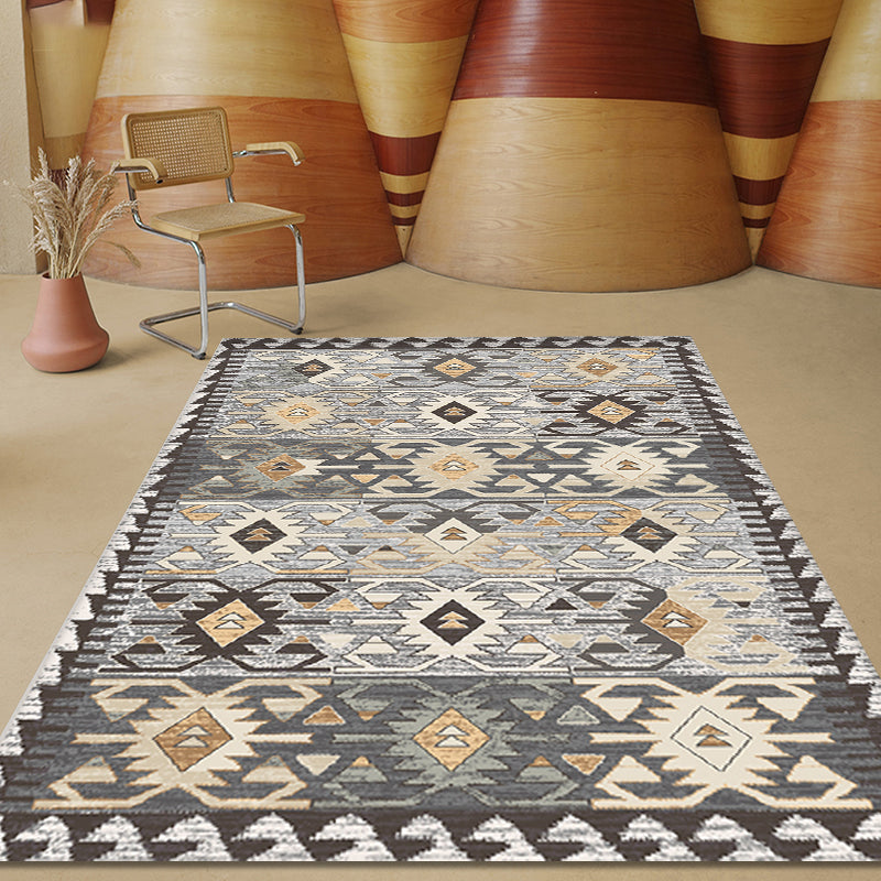 Avelena | Grau Tribal Rhombus Muster Teppich Polypropylen Bohemian Teppich Waschbar Rutschfeste Rückseite Teppich für Wohnzimmer