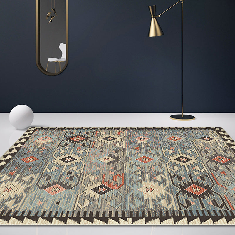 Avelena | Grau Tribal Rhombus Muster Teppich Polypropylen Bohemian Teppich Waschbar Rutschfeste Rückseite Teppich für Wohnzimmer