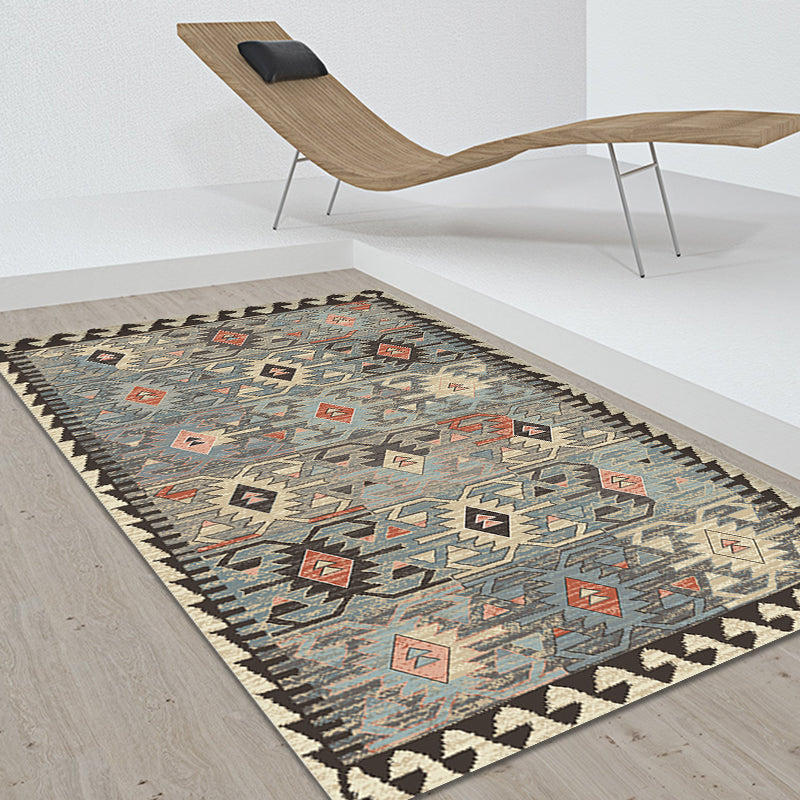 Avelena | Grau Tribal Rhombus Muster Teppich Polypropylen Bohemian Teppich Waschbar Rutschfeste Rückseite Teppich für Wohnzimmer