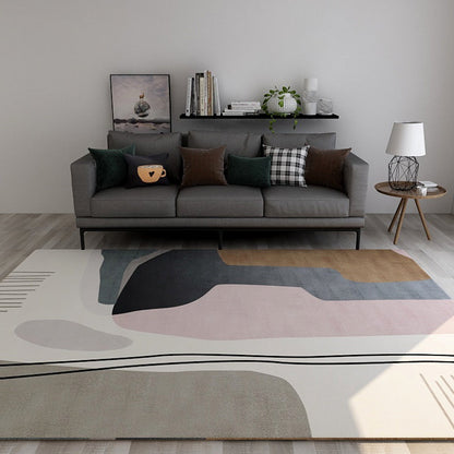 Avelena | Nordic Wohnzimmerteppich Pastell Farbblock Abstrakter Teppich Synthetik Anti-Rutsch Maschinenwaschbarer Teppich