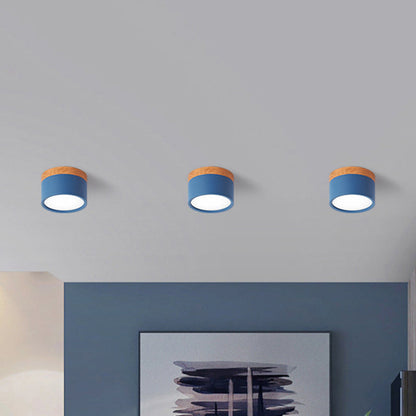 Avelena | Moderne Macaron Deckenleuchte – Kompakte Metall/Holz Flush Mount Beleuchtung für Küche und Bar in Gelb, Blau und Schwarz