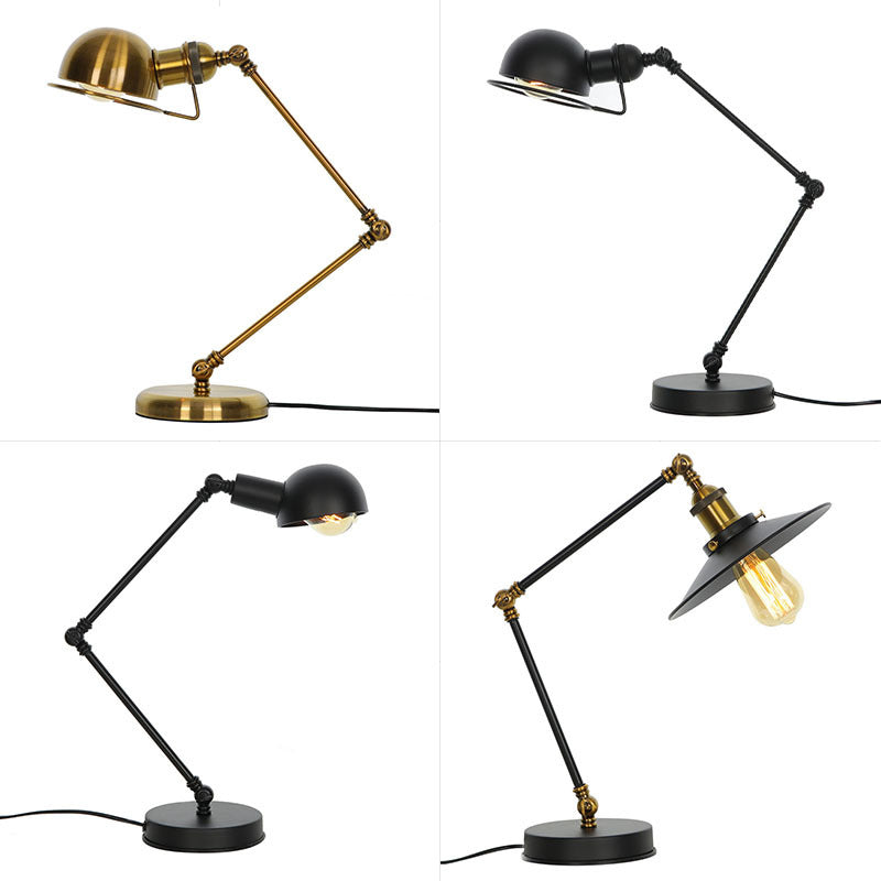 Avelena | Antike Schwenkarmlampe Nachttischlampe Einfache Metalltischlampe mit Uhren-Schirm und Drahtgitter In Messing/Schwarz
