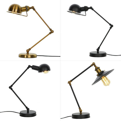 Avelena | Antike Schwenkarmlampe Nachttischlampe Einfache Metalltischlampe mit Uhren-Schirm und Drahtgitter In Messing/Schwarz