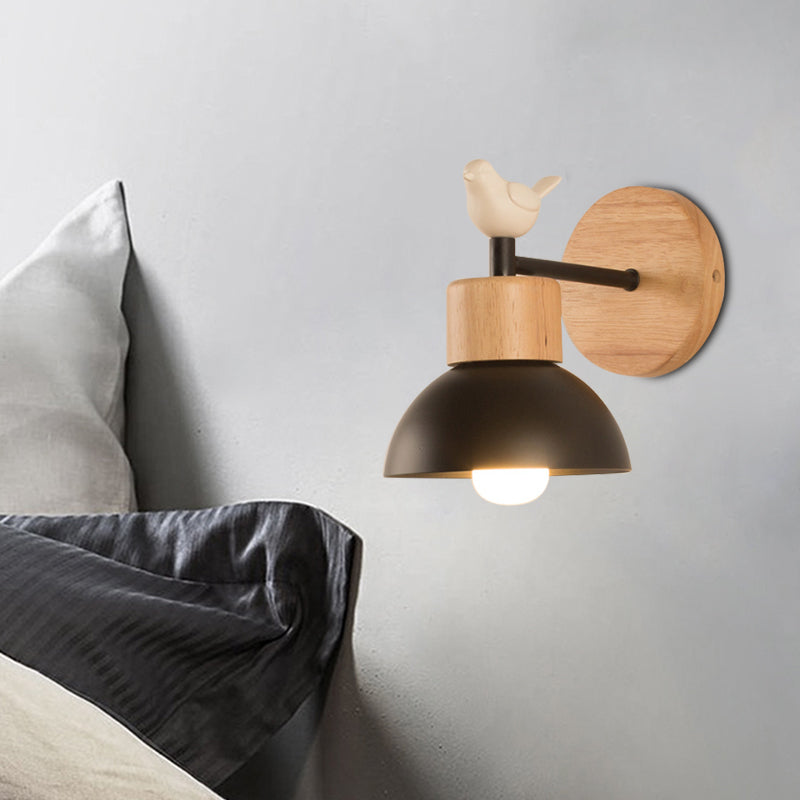 Avelena | Nordic Style Wandlampe Dome 1 Birne Metall & Holz Wandleuchte mit Vogel für Kinderzimmer