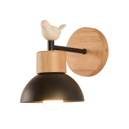 Avelena | Nordic Style Wandlampe Dome 1 Birne Metall & Holz Wandleuchte mit Vogel für Kinderzimmer