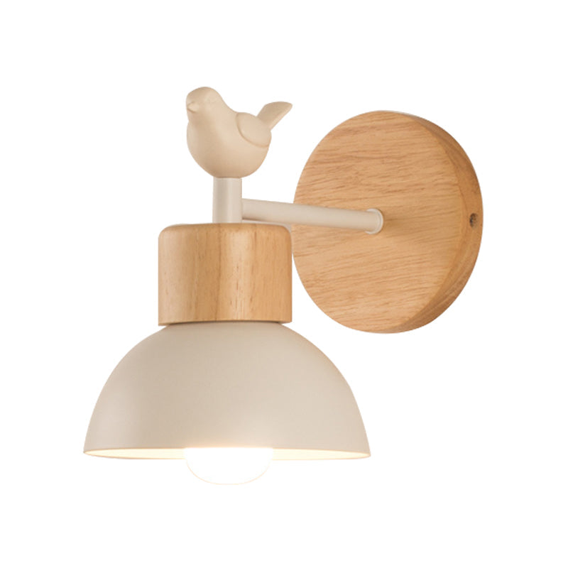 Avelena | Nordic Style Wandlampe Dome 1 Birne Metall & Holz Wandleuchte mit Vogel für Kinderzimmer