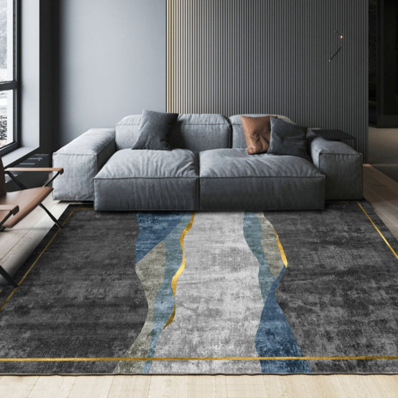 Avelena | Steampunk Wohnzimmer Teppich Dunkle Farbe Linien Kunst Abstrakt Teppich Polyester Anti-Rutsch Rücken Teppich für Wohnzimmer