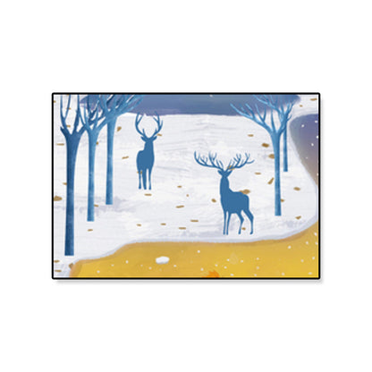 Avelena | Weicher Farb Kinder Wandkunst Illustration Hirsch Im Späten Nachtwald Canvas Druck für Das Schlafzimmer