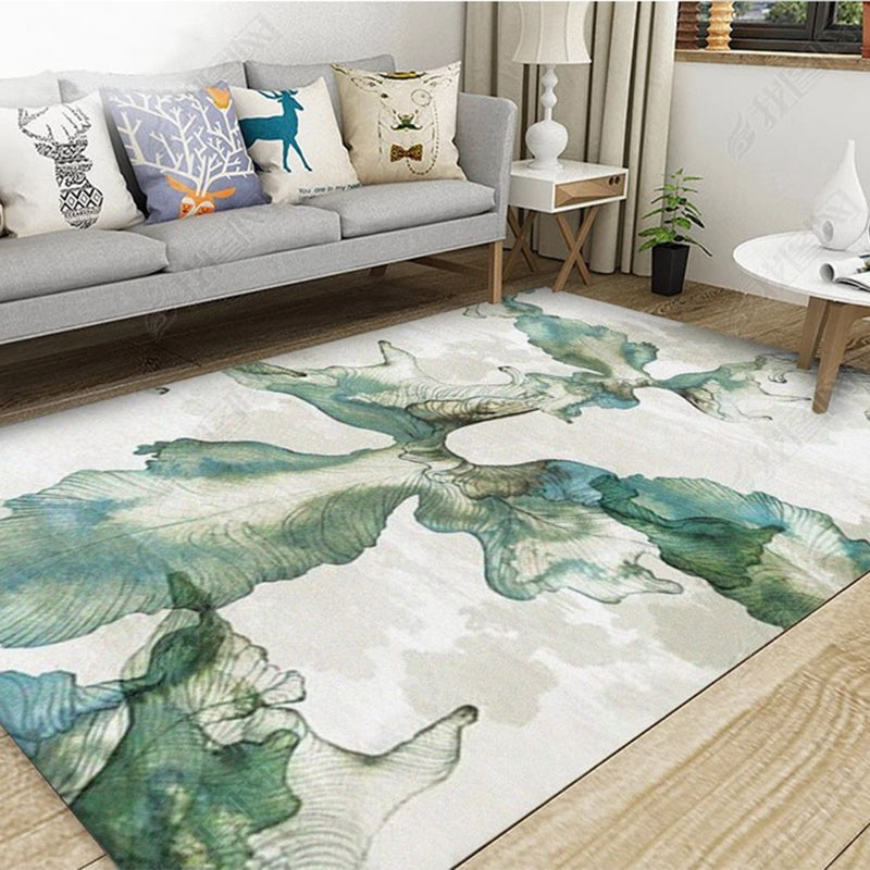 Avelena | Einzigartiger Botanischer Musterteppich mit Grauen und Blauen Blättern, Rutschfester Rücken, Waschbarer Teppich für Das Schlafzimmer