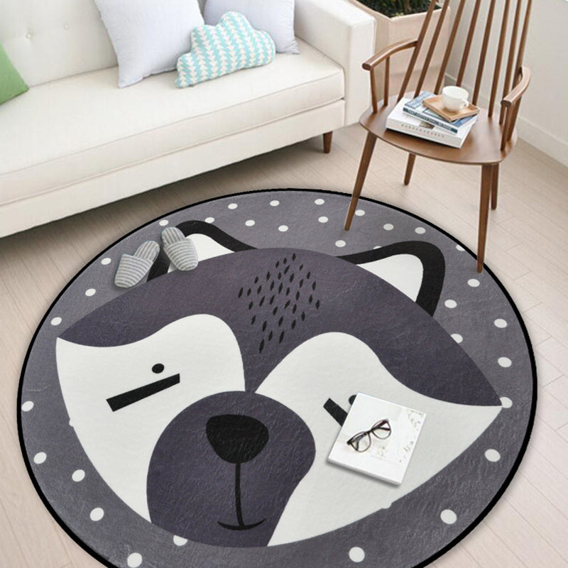 Avelena | Lässiger Kinderteppich in Schwarz und Grau mit Tiermotiv: Hase, Bär, Fuchs, Panda aus Polyester waschbarer Teppich für das Kinderzimmer