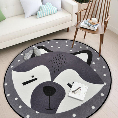 Avelena | Lässiger Kinderteppich in Schwarz und Grau mit Tiermotiv: Hase, Bär, Fuchs, Panda aus Polyester waschbarer Teppich für das Kinderzimmer