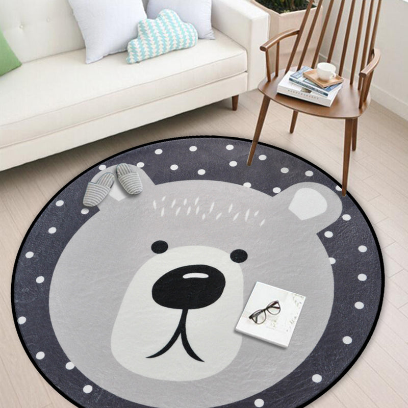 Avelena | Lässiger Kinderteppich in Schwarz und Grau mit Tiermotiv: Hase, Bär, Fuchs, Panda aus Polyester waschbarer Teppich für das Kinderzimmer