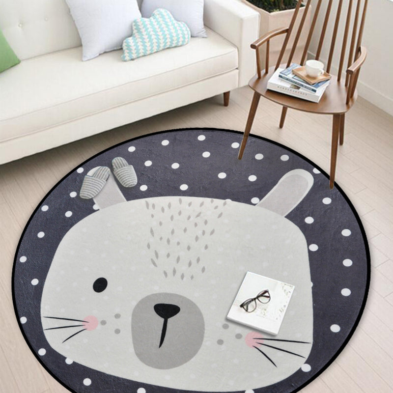 Avelena | Lässiger Kinderteppich in Schwarz und Grau mit Tiermotiv: Hase, Bär, Fuchs, Panda aus Polyester waschbarer Teppich für das Kinderzimmer