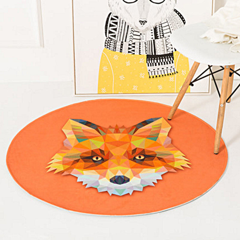 Avelena | Kinderzimmerteppich in Orange und Elfenbein Tier Kaninchen Löwe Fuchs Druck Teppich Polyester Rutschfester Teppich