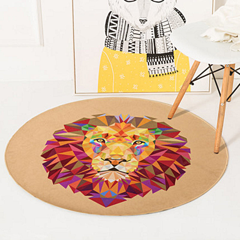 Avelena | Kinderzimmerteppich in Orange und Elfenbein Tier Kaninchen Löwe Fuchs Druck Teppich Polyester Rutschfester Teppich