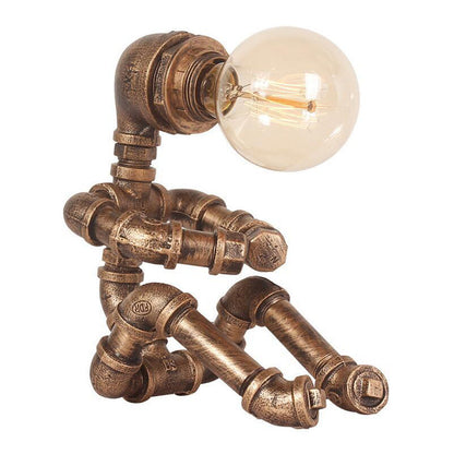 Avelena | Industrielle Rohr Mann Nachtlampe 1 Kopf Schmiedeeisen Tischlicht In Messing für Jungenzimmer