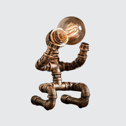 Avelena | Industrielle Rohr Mann Nachtlampe 1 Kopf Schmiedeeisen Tischlicht In Messing für Jungenzimmer
