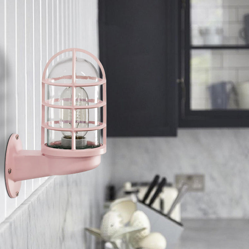 Avelena | Loft Capsule Wandlampe Leuchte Einzelne Transparente Glas Wandleuchte mit Drahtgeflecht In Pink/Blau/Rost