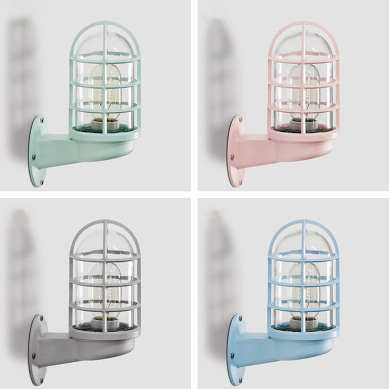 Avelena | Loft Capsule Wandlampe Leuchte Einzelne Transparente Glas Wandleuchte mit Drahtgeflecht In Pink/Blau/Rost