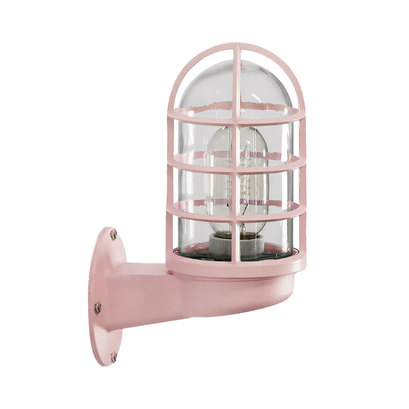 Avelena | Loft Capsule Wandlampe Leuchte Einzelne Transparente Glas Wandleuchte mit Drahtgeflecht In Pink/Blau/Rost