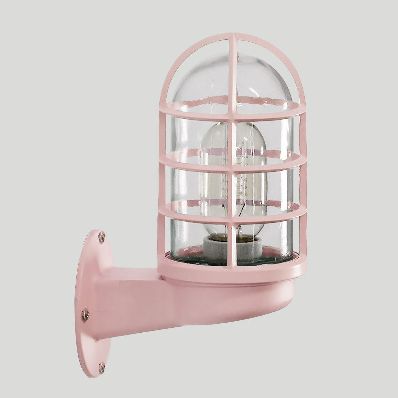 Avelena | Loft Capsule Wandlampe Leuchte Einzelne Transparente Glas Wandleuchte mit Drahtgeflecht In Pink/Blau/Rost