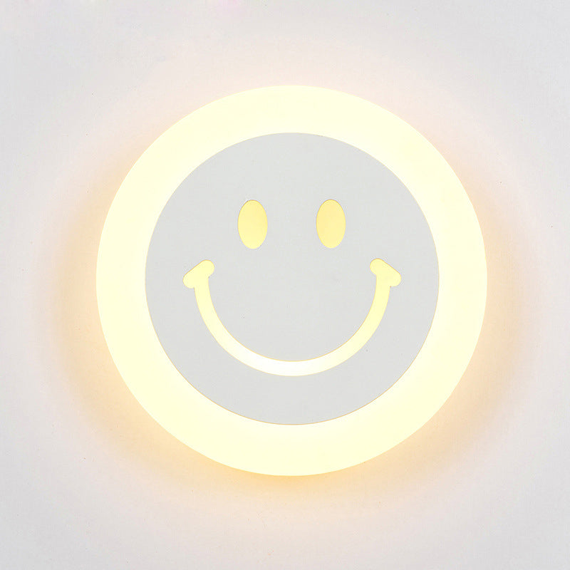 Avelena | Dünne Runde LED-Wandlicht-Set Cartoon Acryl Weiß Smiley Wandlampe in Warm/Weiß Licht für Schlafzimmer
