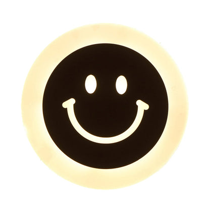Avelena | Dünne Runde LED-Wandlicht-Set Cartoon Acryl Weiß Smiley Wandlampe in Warm/Weiß Licht für Schlafzimmer