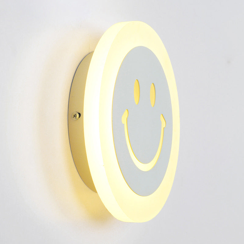Avelena | Dünne Runde LED-Wandlicht-Set Cartoon Acryl Weiß Smiley Wandlampe in Warm/Weiß Licht für Schlafzimmer