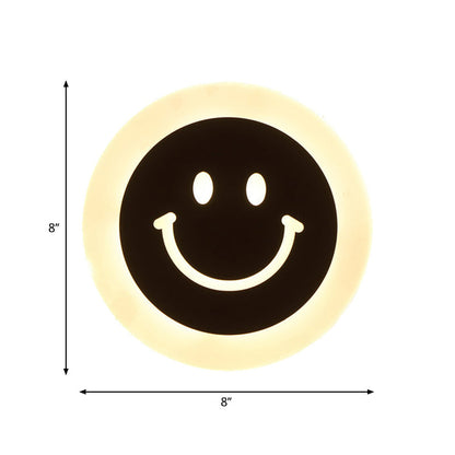 Avelena | Dünne Runde LED-Wandlicht-Set Cartoon Acryl Weiß Smiley Wandlampe in Warm/Weiß Licht für Schlafzimmer