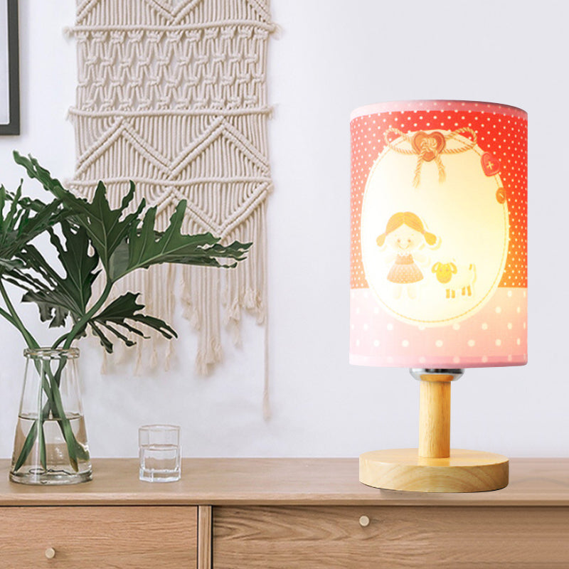 Avelena | Mädchen Zylinder Schreibtischlampe Stoff und Holz 1 Licht Rosa Leselampe für Mädchen Schlafzimmer
