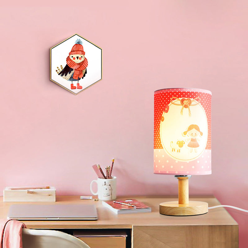 Avelena | Mädchen Zylinder Schreibtischlampe Stoff und Holz 1 Licht Rosa Leselampe für Mädchen Schlafzimmer