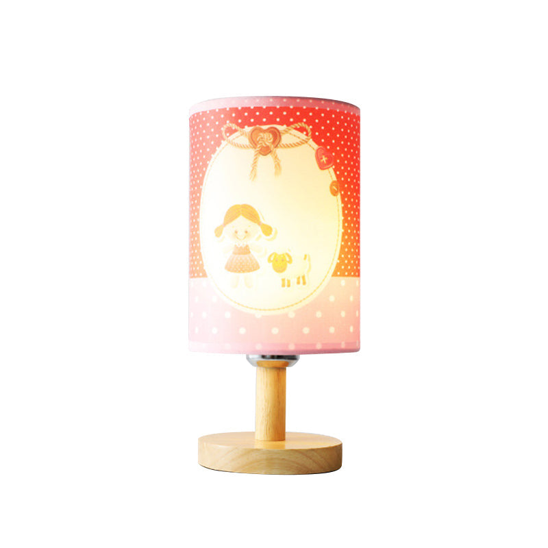 Avelena | Mädchen Zylinder Schreibtischlampe Stoff und Holz 1 Licht Rosa Leselampe für Mädchen Schlafzimmer