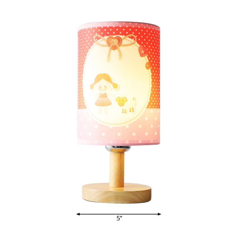 Avelena | Mädchen Zylinder Schreibtischlampe Stoff und Holz 1 Licht Rosa Leselampe für Mädchen Schlafzimmer